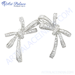 将图像加载到图库查看器中, Silver bowknot stud earrings adorned with sparkling crystals, perfect for women's fashion jewelry.