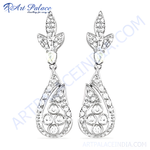 将图像加载到图库查看器中, Silver teardrop dangle earrings featuring clear CZ stones, perfect for elegant wear.