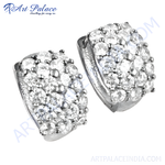 将图像加载到图库查看器中, 925 sterling silver hoop earrings with a pave setting of clear cubic zirconia stones.