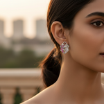 将图像加载到图库查看器中, Silver Leaf Stud Earrings with Ruby & Diamond Accents