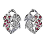 Load image into Gallery viewer, Silver Leaf Stud Earrings with Ruby & Diamond Accents