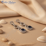 Load image into Gallery viewer, Silver Sapphire Drop Earrings | Chain Link Dangle Earrings for Women