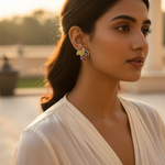 Load image into Gallery viewer, Pendientes de hoja de plata con piedras preciosas de rubí y zafiro