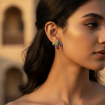 将图像加载到图库查看器中, Silver Leaf Stud Earrings with Ruby & Sapphire Gemstones