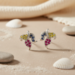 将图像加载到图库查看器中, Silver Leaf Stud Earrings with Ruby & Sapphire Gemstones