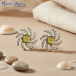 将图像加载到图库查看器中, 女士银色猫眼石耳钉 | 花卉设计