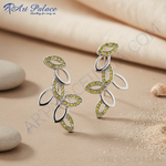 Load image into Gallery viewer, Pendientes de hoja de plata con piedras preciosas amarillas | Joyería para mujer