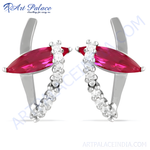 Load image into Gallery viewer, Sterling silver stud earrings with marquise-cut ruby gemstones, a stylish and colorful earring choice for women.