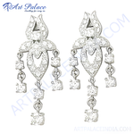 将图像加载到图库查看器中, Silver dangle earrings with sparkling cubic zirconia stones, perfect for adding elegance to any outfit.