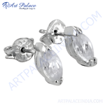 Load image into Gallery viewer, 925 sterling silver stud earrings featuring marquise-cut clear cubic zirconia gemstones.
