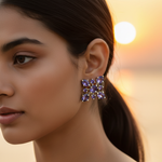 将图像加载到图库查看器中, Amethyst Stud Earrings in Silver | Flower Design | For Women