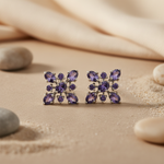 将图像加载到图库查看器中, Amethyst Stud Earrings in Silver | Flower Design | For Women