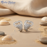 Load image into Gallery viewer, Silver Heart Stud Earrings with Pave Diamonds | Women's Jewelry