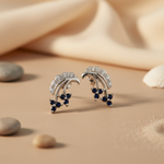 将图像加载到图库查看器中, Silver Sapphire Stud Earrings for Women | Floral Design Jewelry