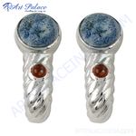 Load image into Gallery viewer, 925 sterling silver stud earrings featuring a blue stone and a red accent stone, perfect for adding a touch of elegance to any outfit.