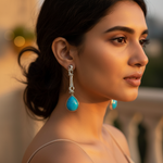 Load image into Gallery viewer, Pendientes colgantes de turquesa en plata 925 para mujer | Joyas colgantes