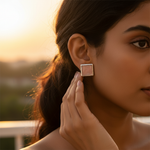 将图像加载到图库查看器中, Silver Square Stud Earrings with Red Stone | Women's Fashion Jewelry