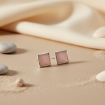 将图像加载到图库查看器中, Silver Square Stud Earrings with Red Stone | Women's Fashion Jewelry