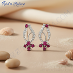 Load image into Gallery viewer, Ruby & Diamond Stud Earrings - Silver Jewelry for Women