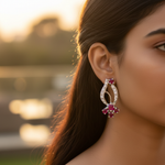 将图像加载到图库查看器中, Ruby & Diamond Stud Earrings - Silver Jewelry for Women