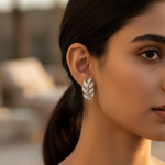 将图像加载到图库查看器中, 925 Silver Leaf Stud Earrings | Diamond-Accented Jewelry for Women