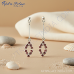 Load image into Gallery viewer, Silver Rhombus Drop Earrings with Pink Gemstones | Women's Jewelry