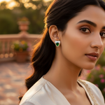 将图像加载到图库查看器中, Silver Heart-Shaped Emerald Stud Earrings for Women