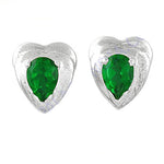 将图像加载到图库查看器中, Silver Heart-Shaped Emerald Stud Earrings for Women