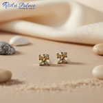 将图像加载到图库查看器中, 925纯银黄水晶耳钉 | 方形切割 | 女士礼物