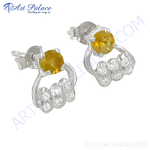 将图像加载到图库查看器中, 925 sterling silver stud earrings with round yellow citrine gemstones
