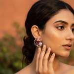 Load image into Gallery viewer, Ruby & Diamond Earrings | Silver Dangle Earrings for Women