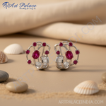 Load image into Gallery viewer, Ruby & Diamond Earrings | Silver Dangle Earrings for Women