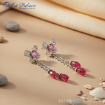 Load image into Gallery viewer, Silver Dangle Earrings with Pink Gemstones | Women's Jewelry Gift