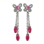 将图像加载到图库查看器中, Silver Dangle Earrings with Pink Gemstones | Women's Jewelry Gift