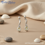 将图像加载到图库查看器中, 女士银色吊坠耳环,镶嵌绿色宝石 | 日常佩戴