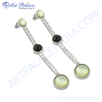 Load image into Gallery viewer, 925 silver drop earrings with light green and black gemstones, elegant women's jewelry