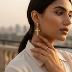 将图像加载到图库查看器中, 女士银色十字架吊坠耳环 | 黄宝石首饰