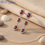 Load image into Gallery viewer, Silver Ruby Drop Earrings for Women | Statement Jewelry