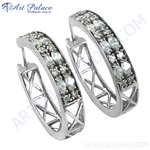 Load image into Gallery viewer, 925 sterling silver hoop earrings with green gemstones, perfect for women.