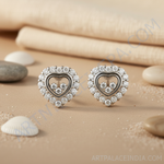 Load image into Gallery viewer, Pendientes de plata con forma de corazón y diamantes | Pendientes de diamantes flotantes