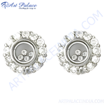 Load image into Gallery viewer, Silver stud earrings featuring floating diamonds, a brilliant and elegant design for women.