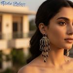 Load image into Gallery viewer, Silver Dangle Drop Earrings with Garnet | Chandelier Earrings