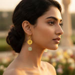 Load image into Gallery viewer, Gold Green Stone Dangle Earrings for Women | Daily Wear Jewelry
