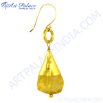 Load image into Gallery viewer, Gold teardrop dangle earrings with a faceted citrine gemstone. Yellow jewelry.