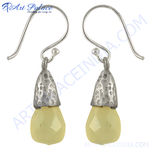Load image into Gallery viewer, 925 sterling silver drop earrings with faceted lemon quartz gemstones, yellow color