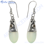 Load image into Gallery viewer, 925 sterling silver drop earrings with a teardrop-shaped green gemstone