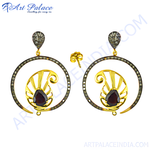 Load image into Gallery viewer, Gold filigree dangle earrings featuring a dark red garnet gemstone and sparkling details