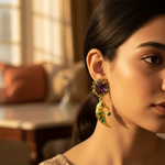 Load image into Gallery viewer, Gold Peacock Earrings with Emeralds & Amethyst | Luxury Jewelry