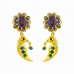 Load image into Gallery viewer, gold plating Peacock Earrings with Emeralds & Amethyst | Luxury Jewelry
