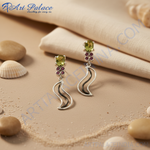 将图像加载到图库查看器中, 银色吊坠耳环,镶嵌绿色和粉色宝石 | 女士首饰